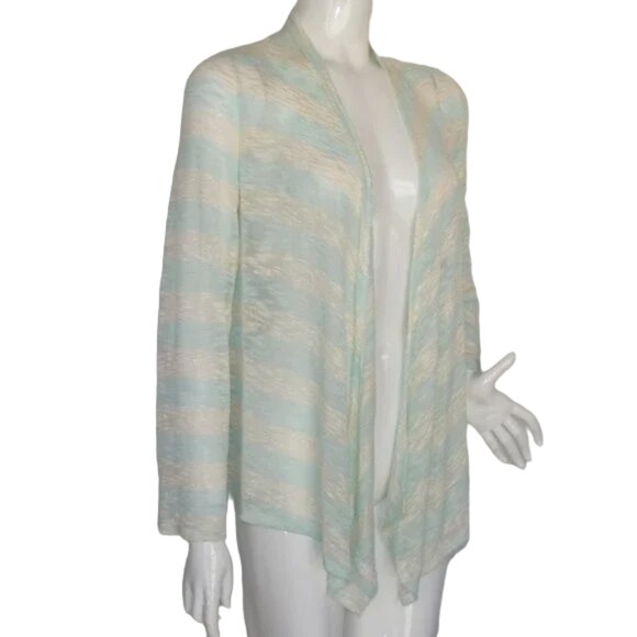 new FRANCESCA BUTTONS Sweater, M, Mint/Off-white, waterfall Open Front, LS - Picture 2 of 12